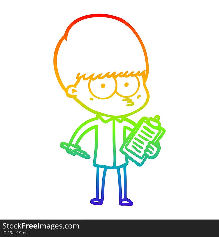 rainbow gradient line drawing nervous cartoon boy