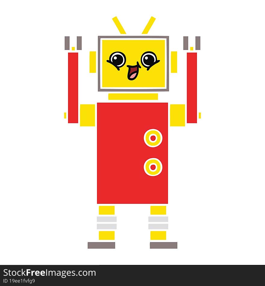 flat color retro cartoon happy robot