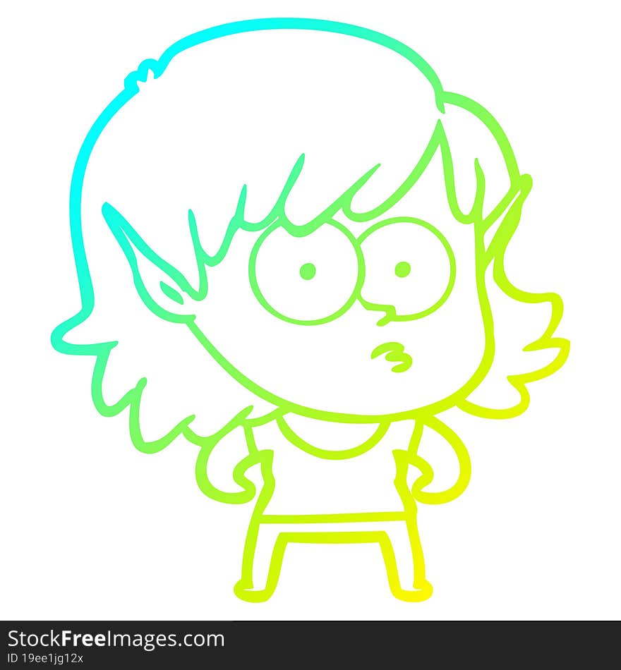 cold gradient line drawing cartoon elf girl staring