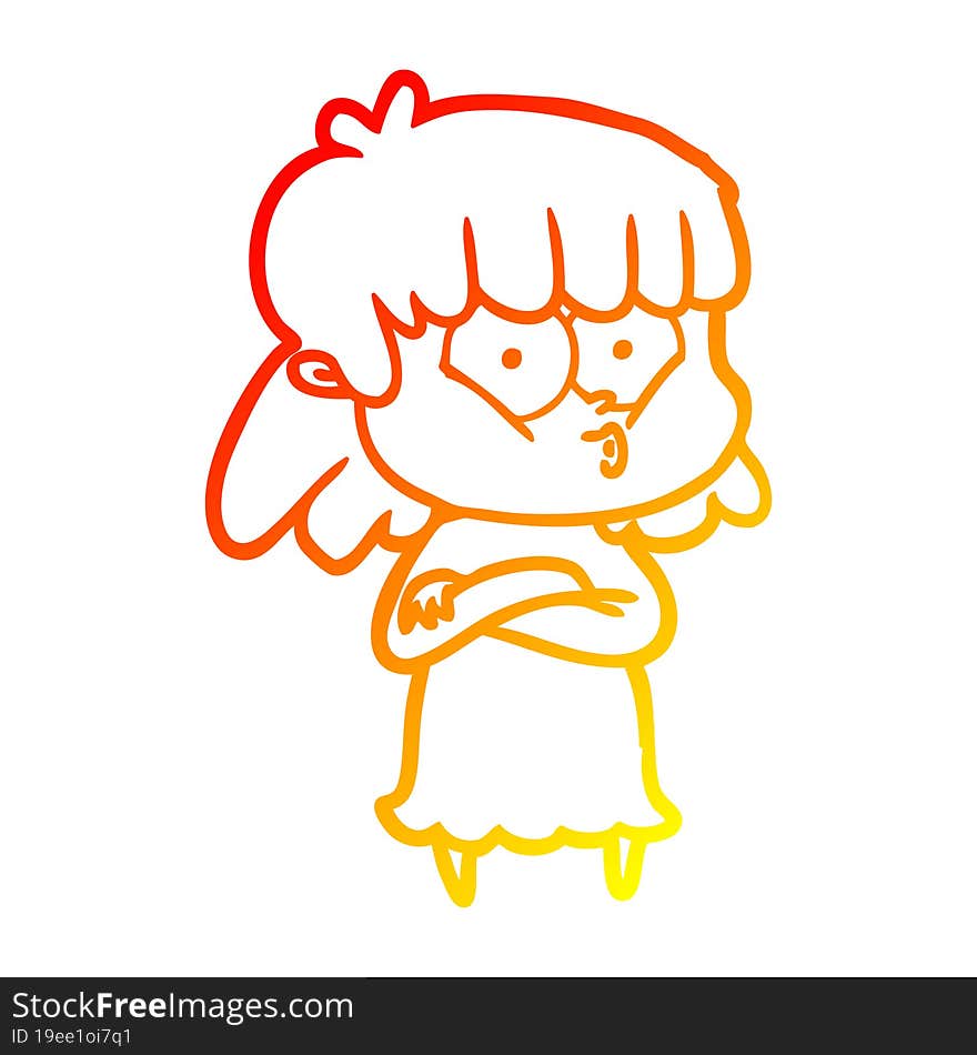 warm gradient line drawing cartoon whistling girl