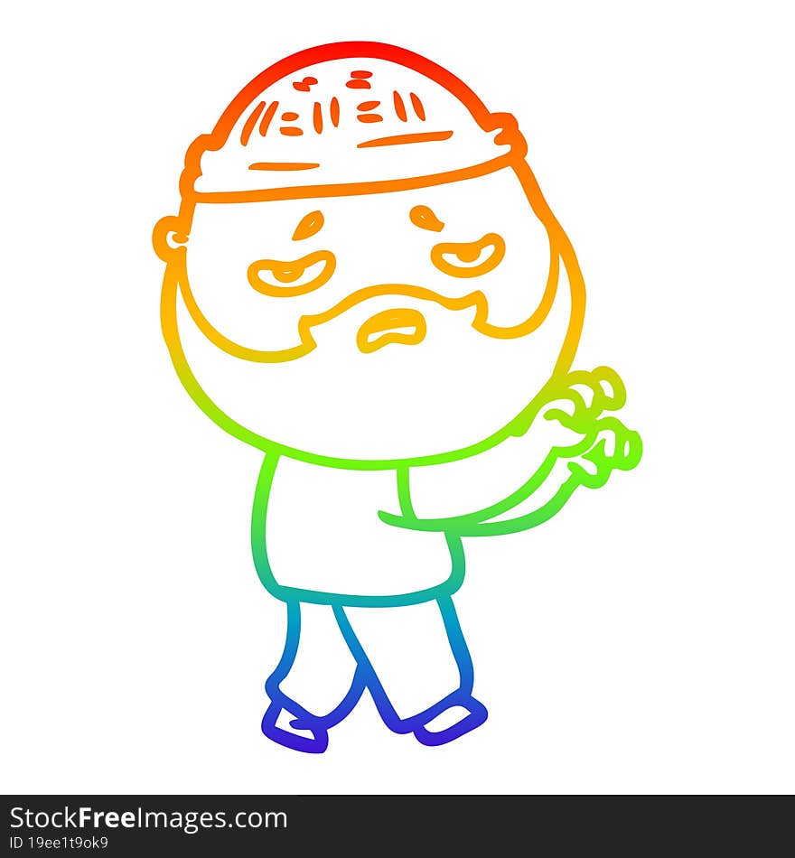 rainbow gradient line drawing cartoon worried man with beard