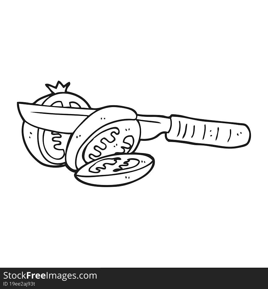 black and white cartoon knife slicing a tomato