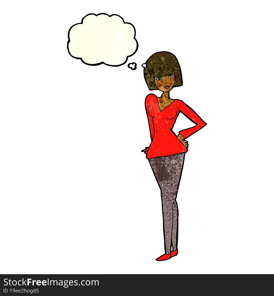 cartoon pretty woman with thought bubble