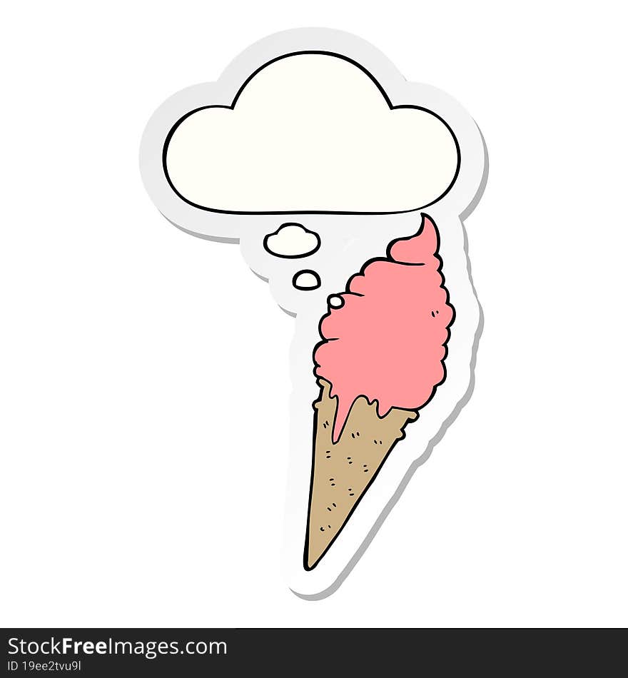 cartoon ice cream and thought bubble as a printed sticker