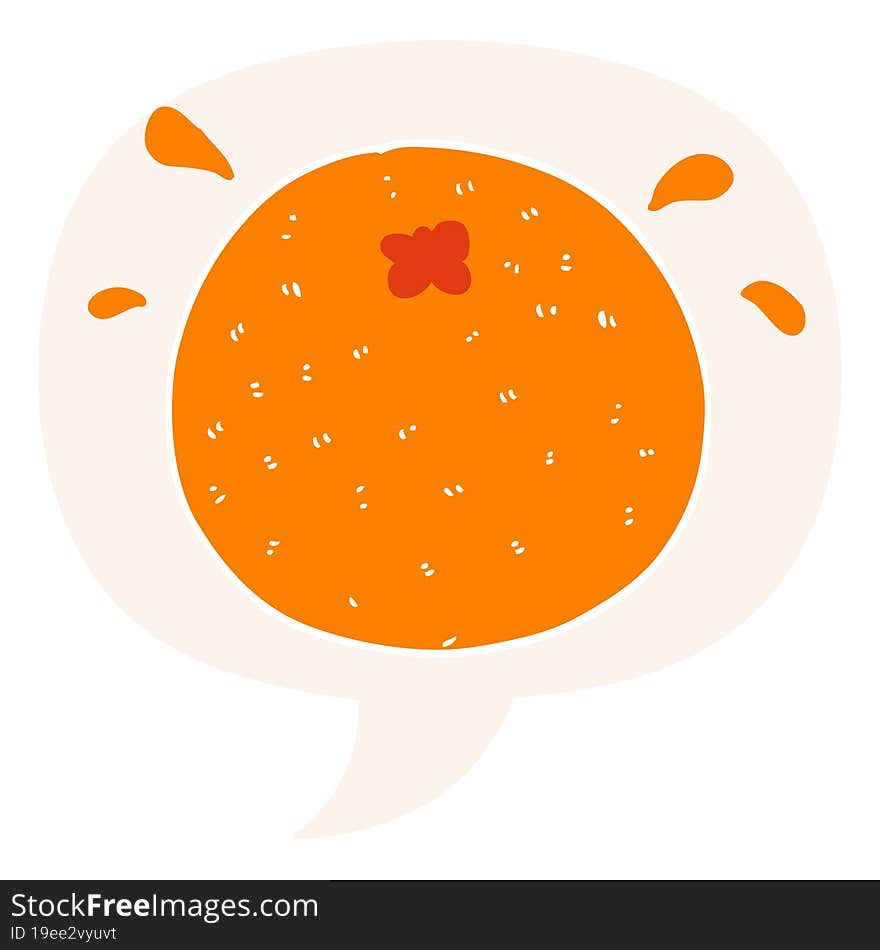 Cartoon Orange And Speech Bubble In Retro Style