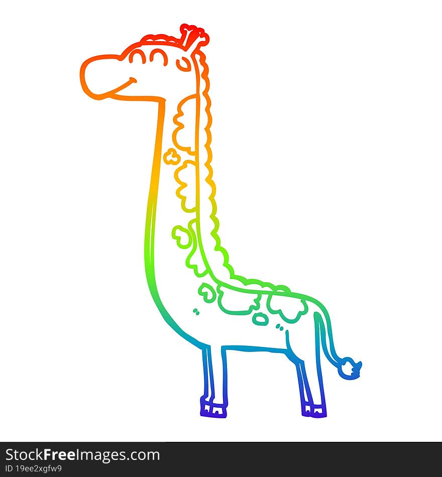 rainbow gradient line drawing of a cartoon giraffe