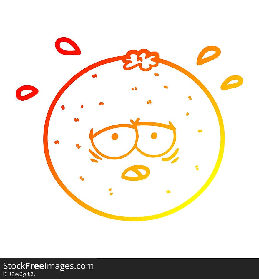 warm gradient line drawing of a cartoon orange