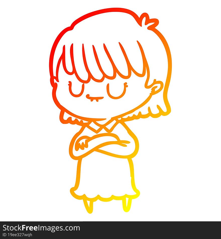 warm gradient line drawing of a cartoon woman