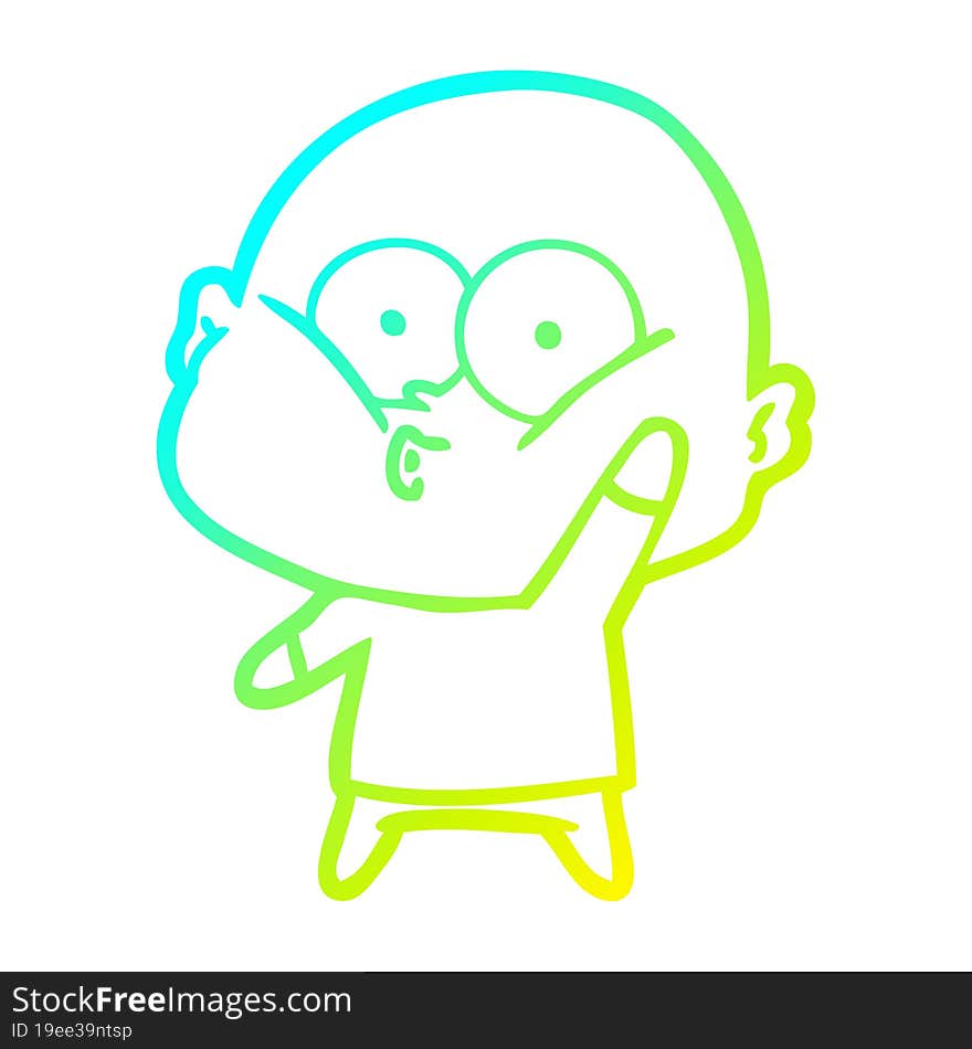 cold gradient line drawing cartoon bald man staring