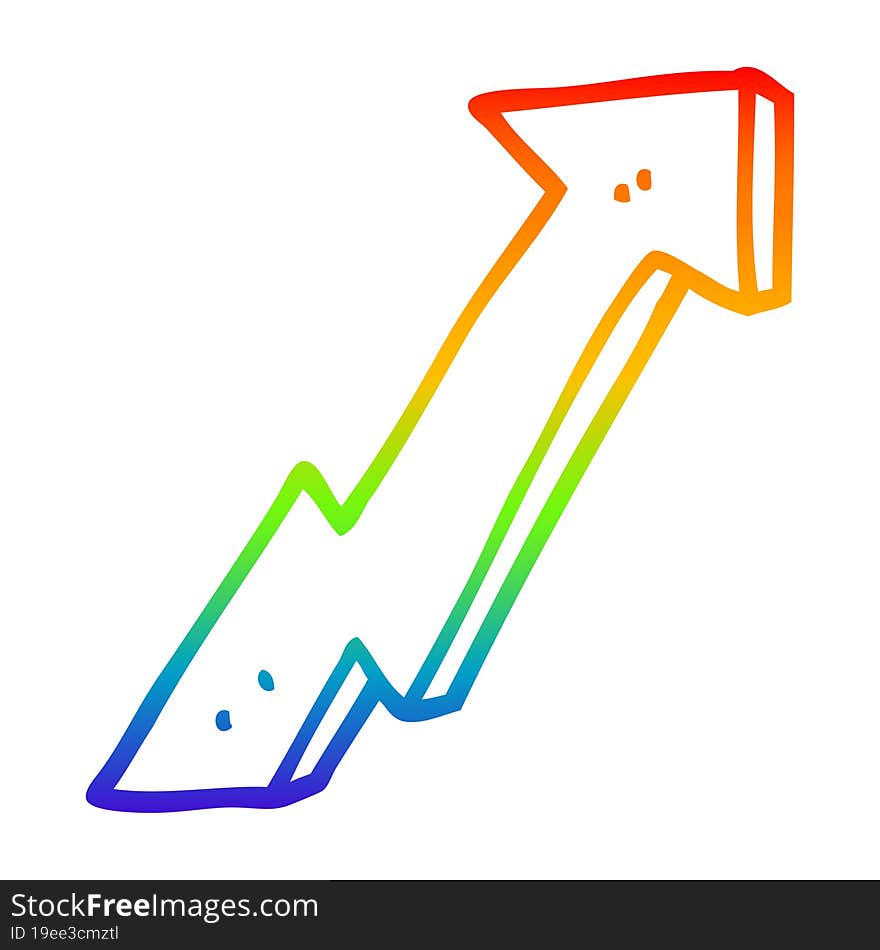 rainbow gradient line drawing of a cartoon positive growth arrow