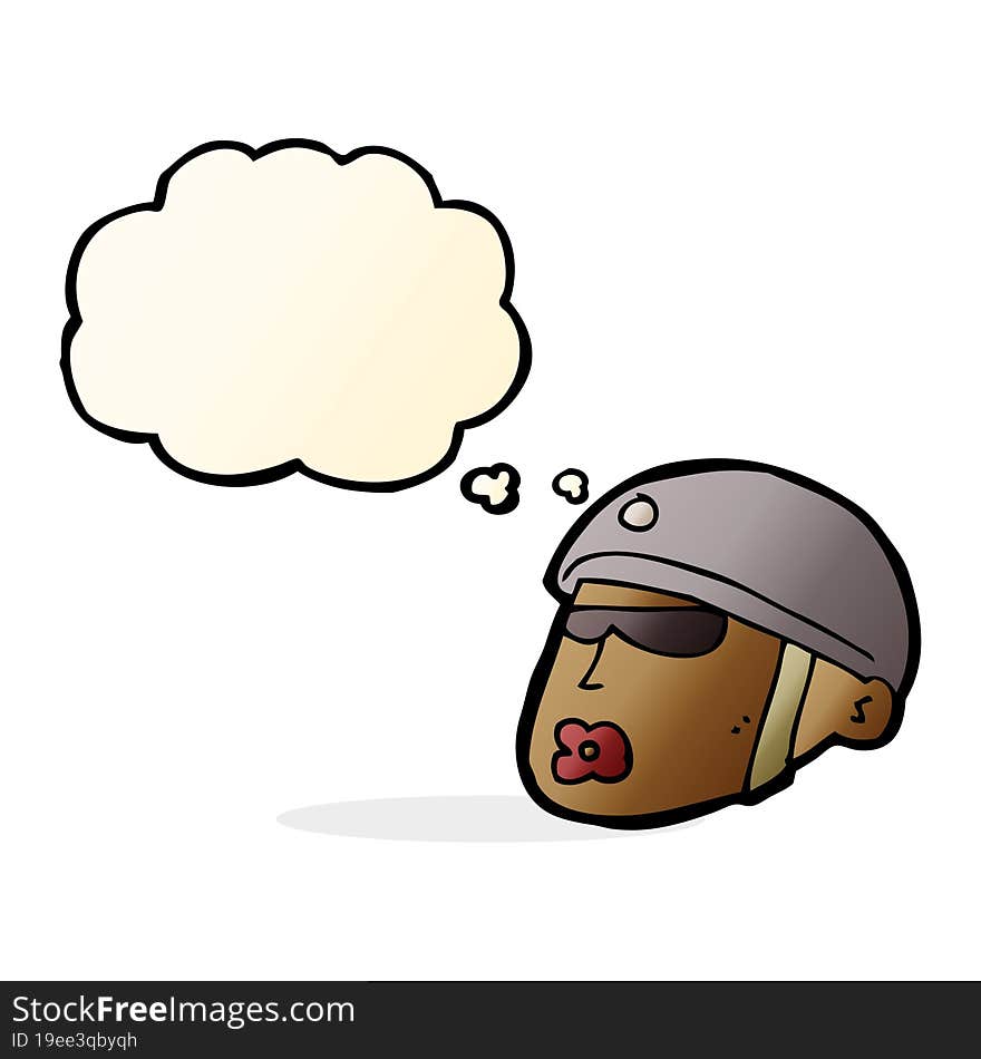 cartoon policeman head with thought bubble