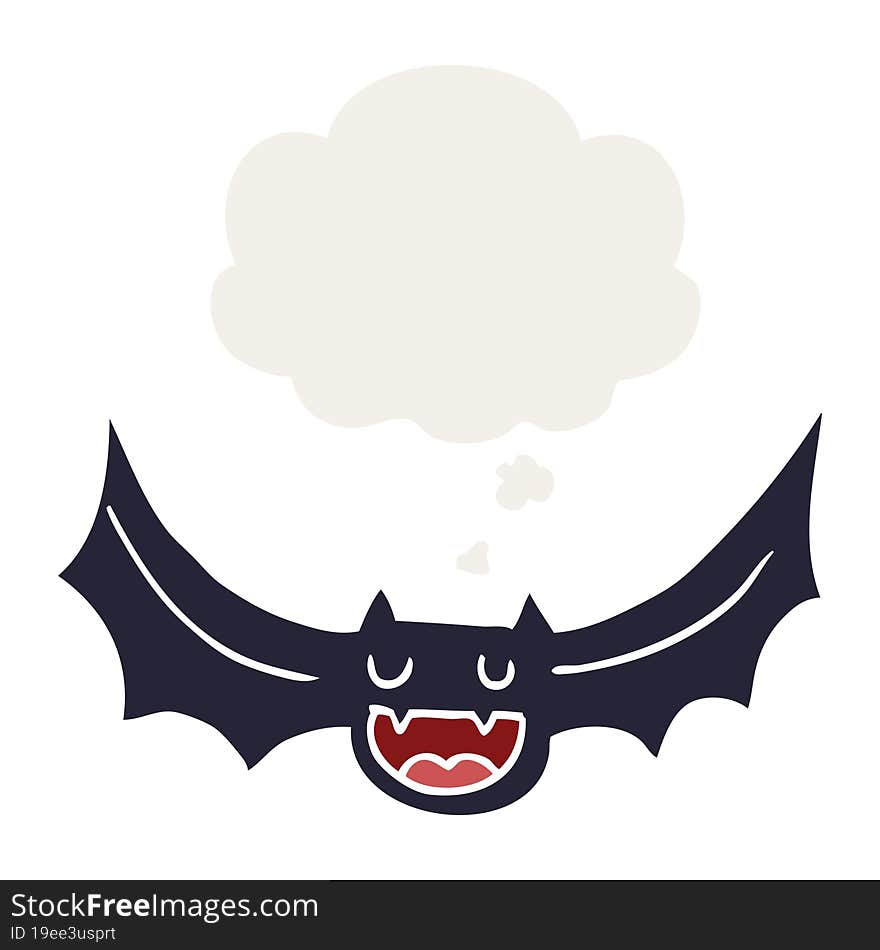 cartoon bat and thought bubble in retro style