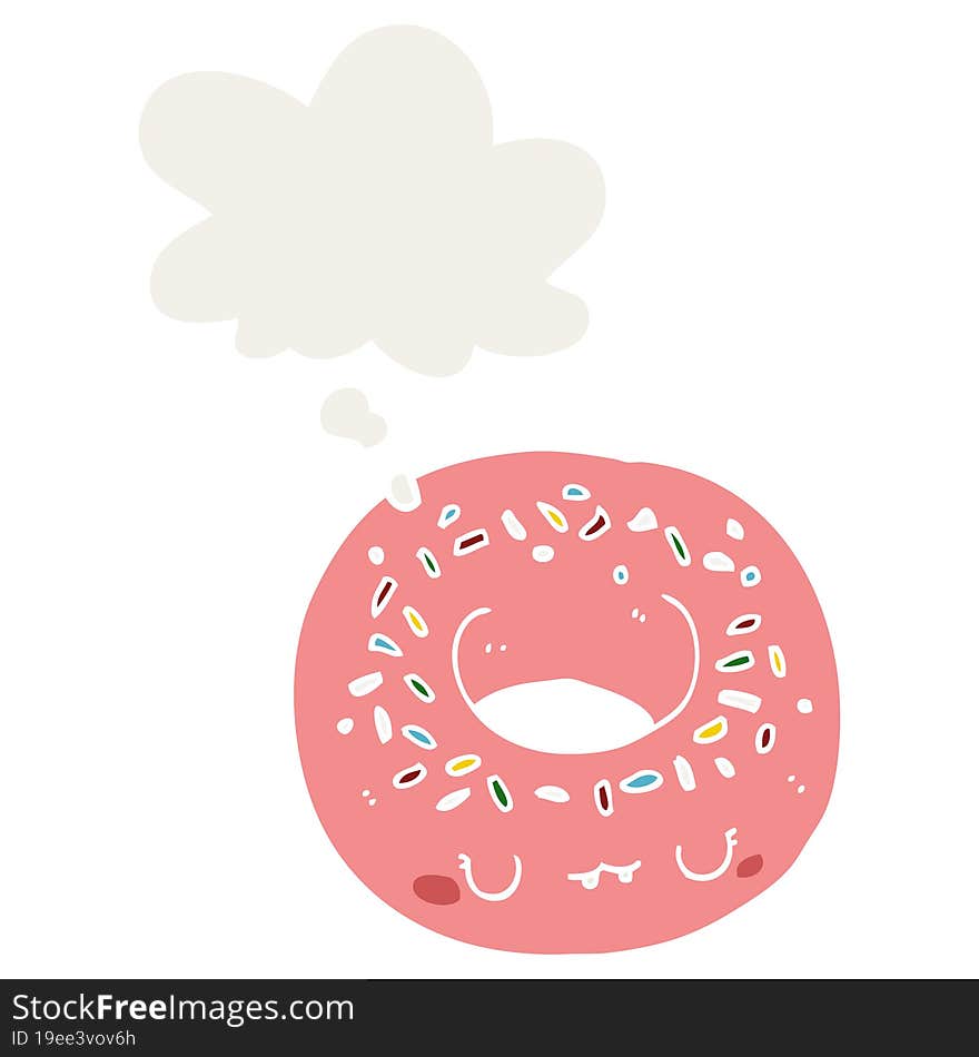 cartoon donut and thought bubble in retro style