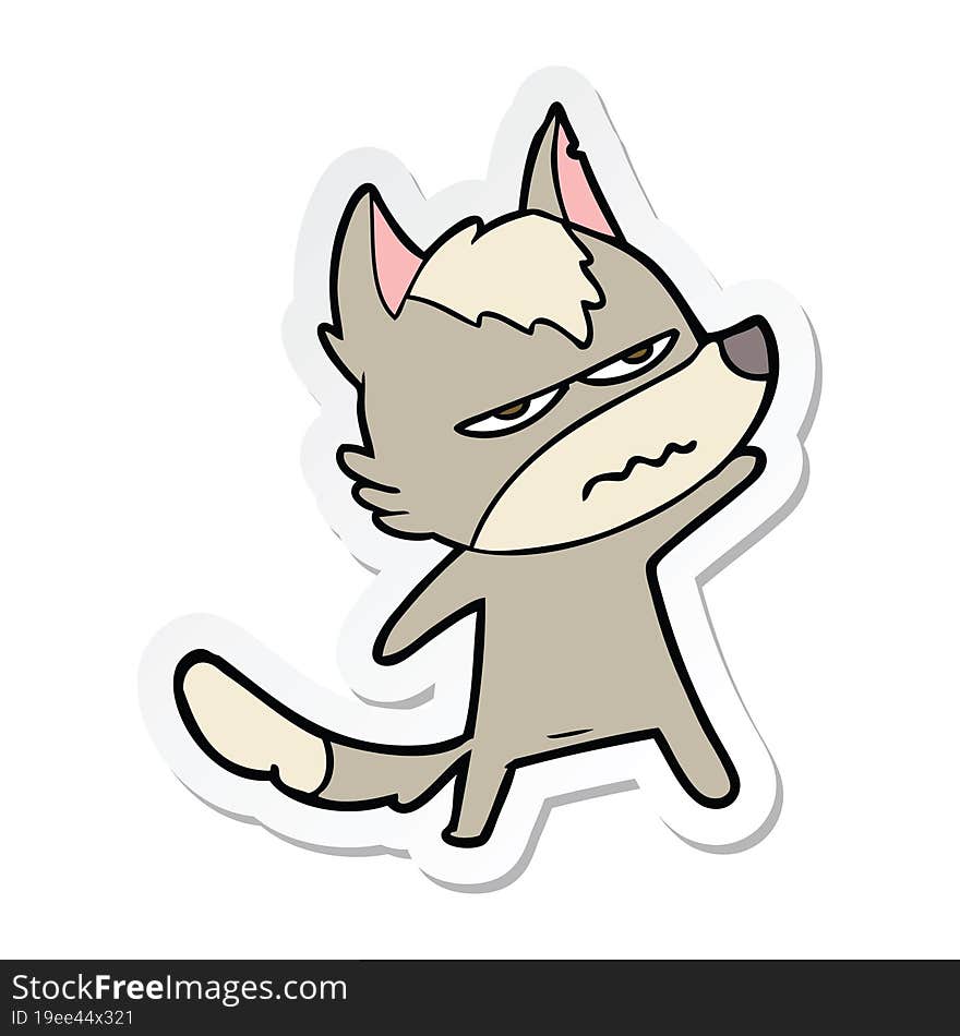 sticker of a cartoon annoyed wolf