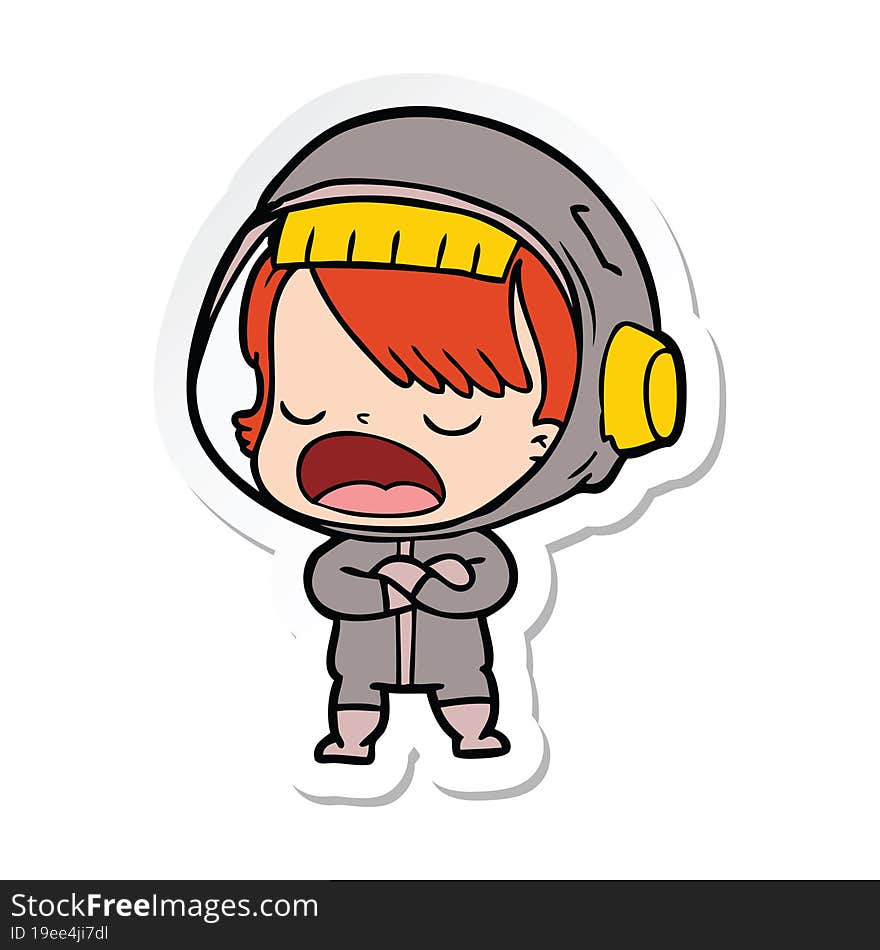 sticker of a cartoon talking astronaut