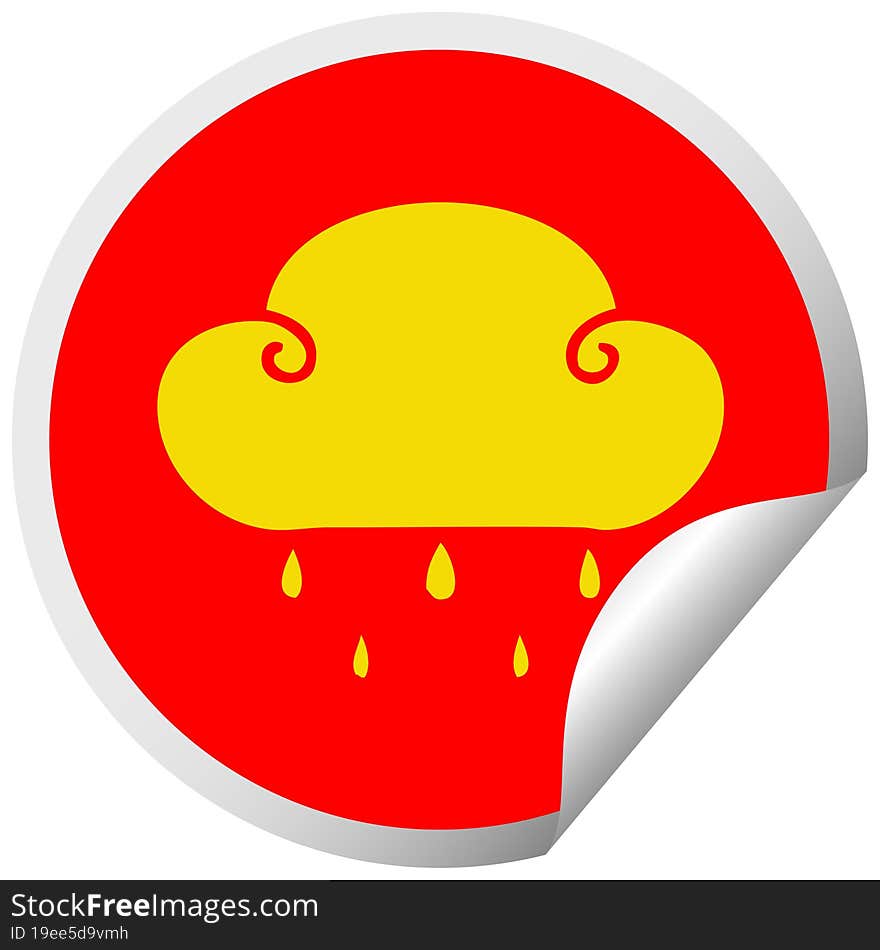 quirky circular peeling sticker cartoon rain cloud