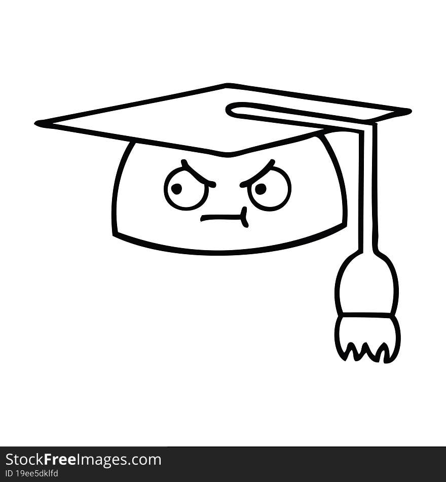 line drawing cartoon of a graduation hat