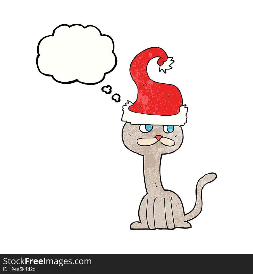 Thought Bubble Textured Cartoon Cat Wearing Christmas Hat