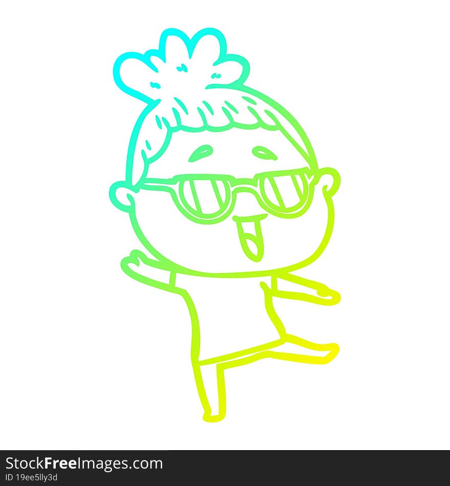 cold gradient line drawing cartoon happy woman wearing spectacles