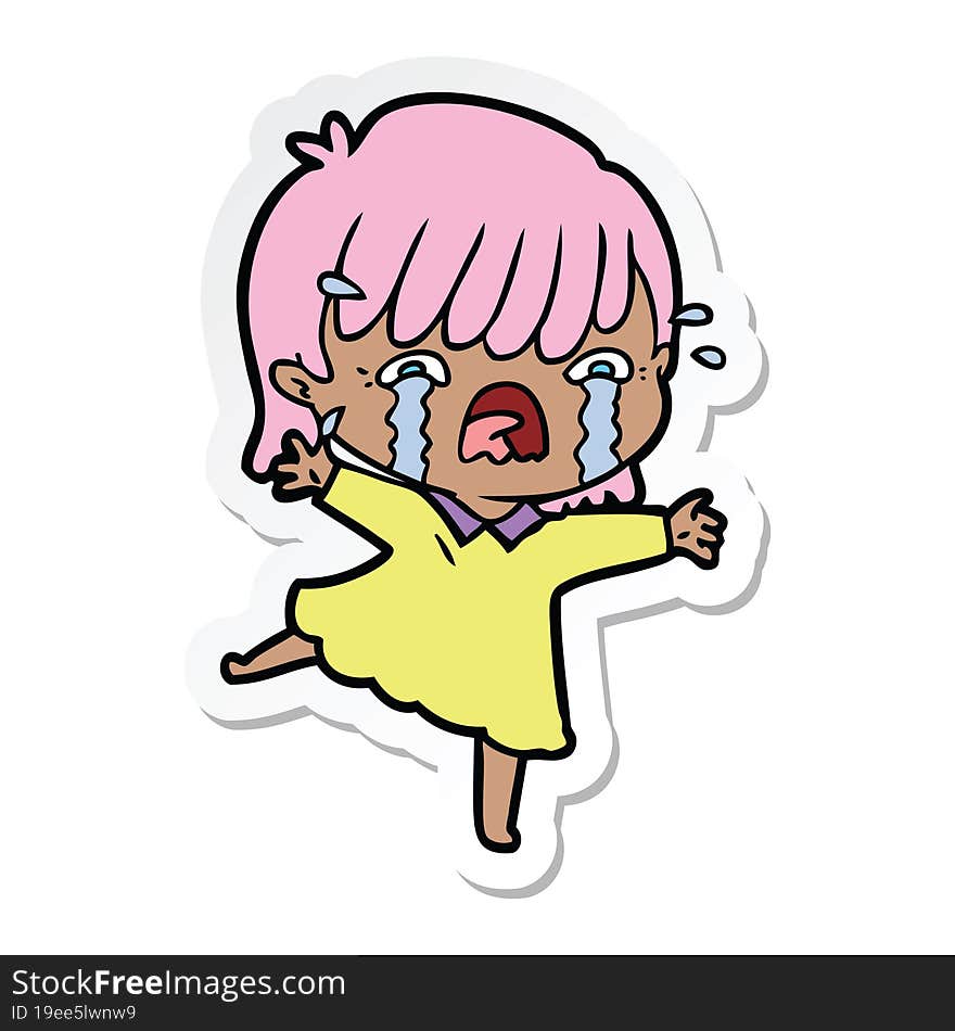 sticker of a cartoon girl crying