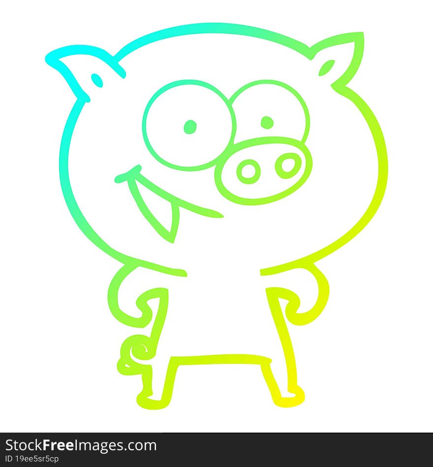 cold gradient line drawing of a cheerful pig cartoon