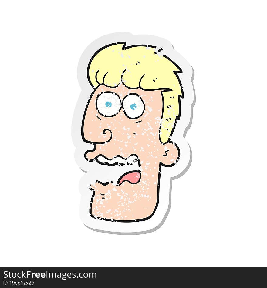 retro distressed sticker of a cartoon shocked man