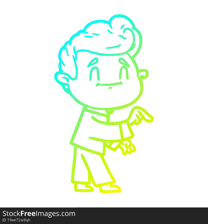 cold gradient line drawing happy cartoon man making point