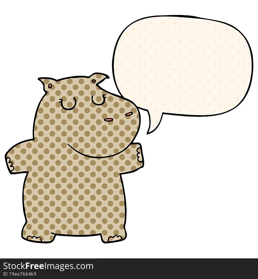 cartoon hippo and speech bubble in comic book style