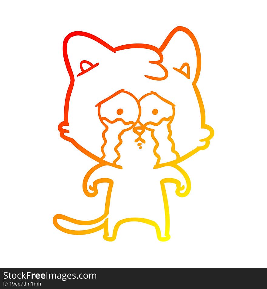 warm gradient line drawing cartoon crying cat