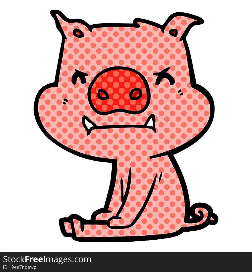 angry cartoon pig sitting. angry cartoon pig sitting