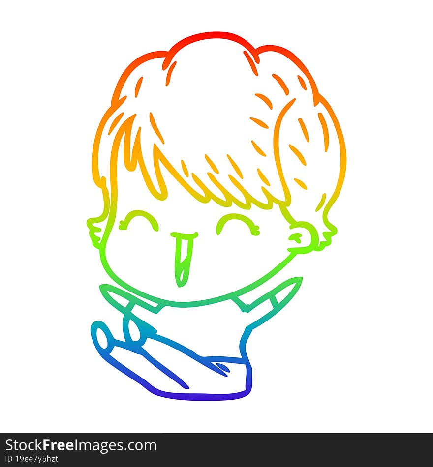 rainbow gradient line drawing of a cartoon laughing woman