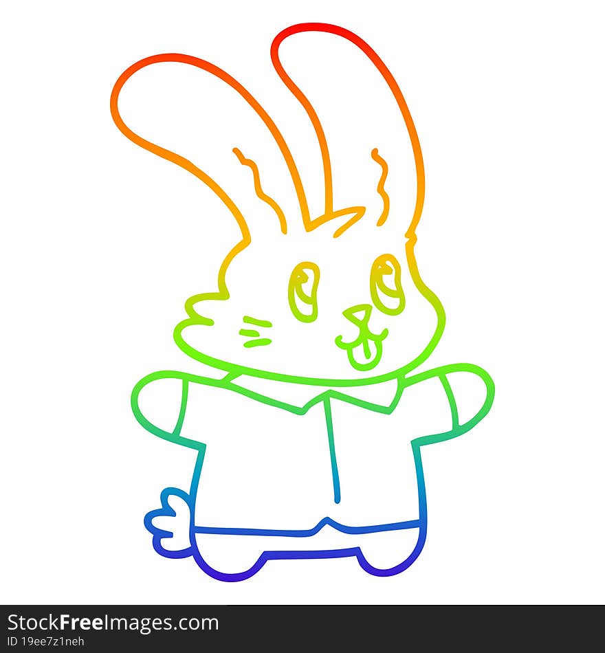 rainbow gradient line drawing of a cartoon happy rabbit