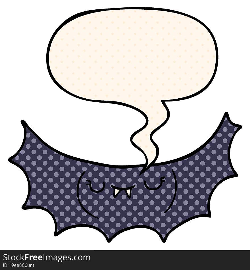 cartoon vampire bat with speech bubble in comic book style