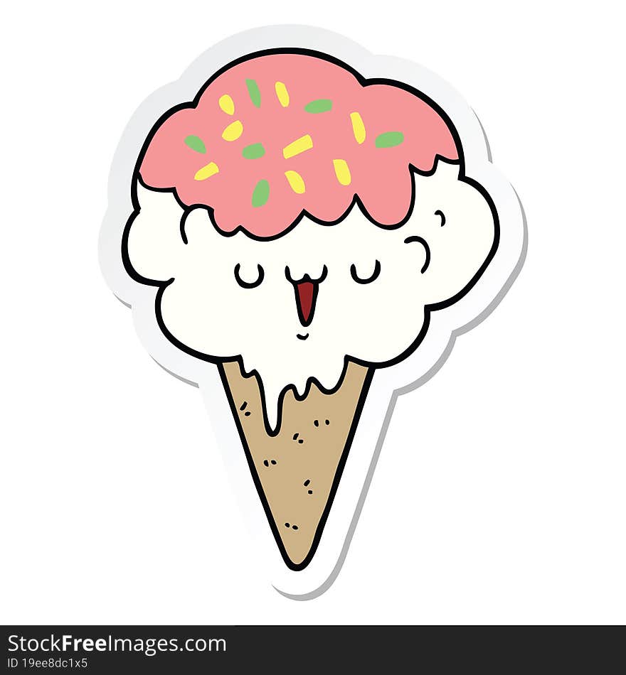 sticker of a cartoon ice cream