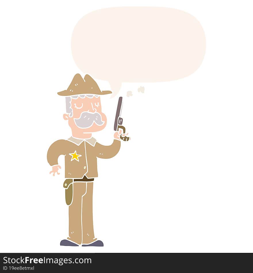 Cartoon Sheriff And Speech Bubble In Retro Style