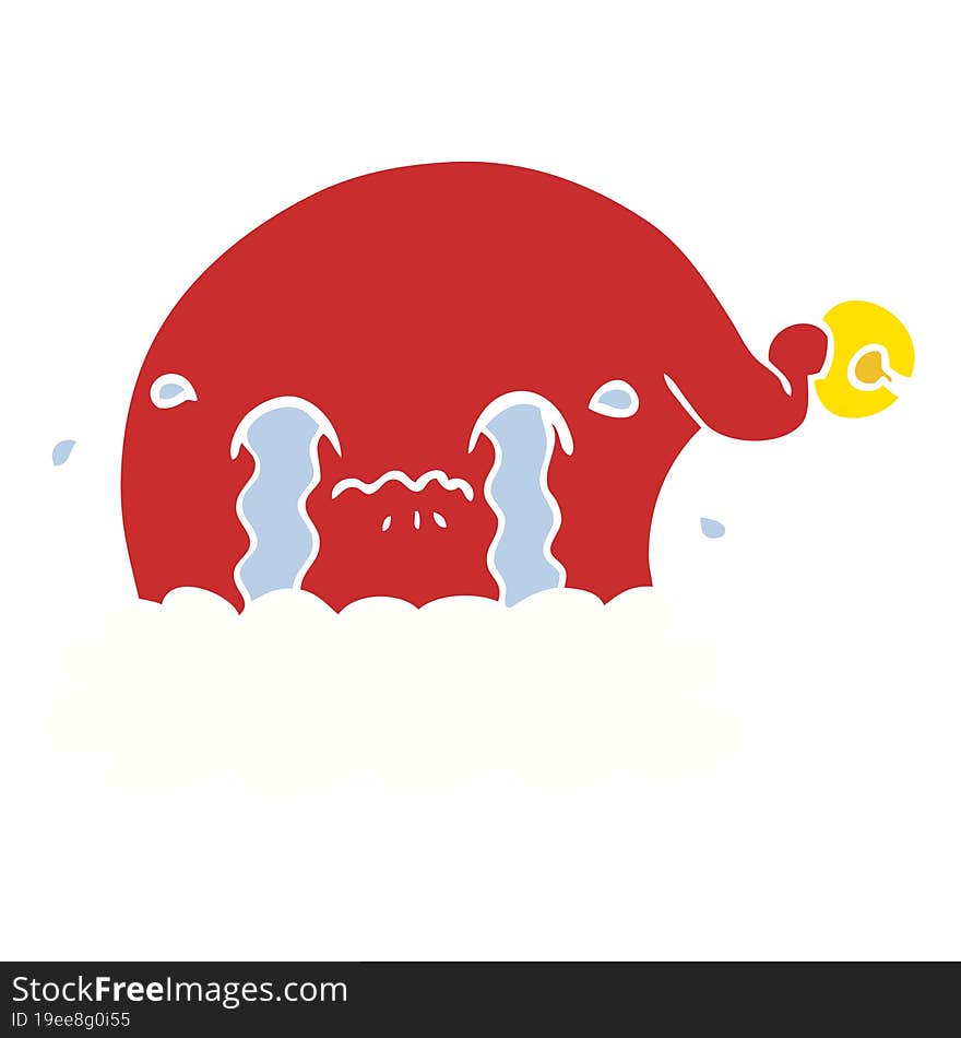 flat color style cartoon christmas santa hat crying