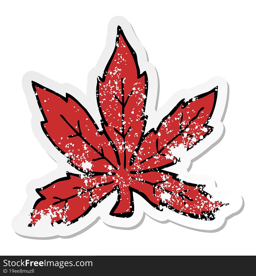 distressed sticker of a cartoon marijuana leaf