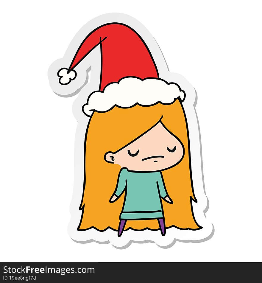 Christmas Sticker Cartoon Of Kawaii Girl