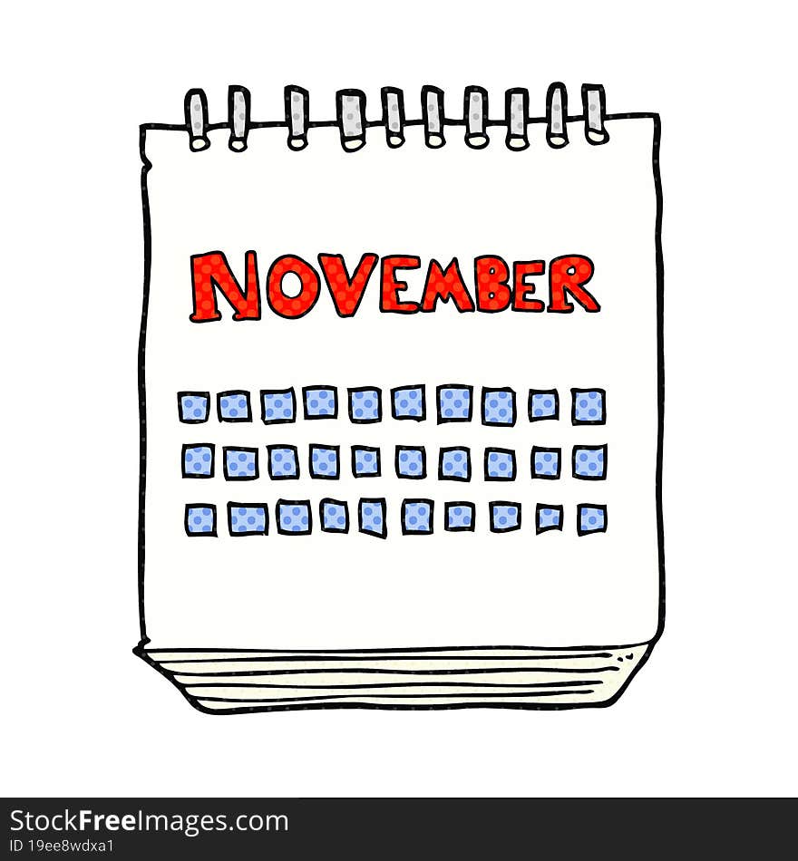 Cartoon Calendar Showing Month Of November