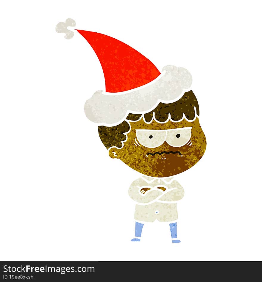 retro cartoon of an annoyed man wearing santa hat