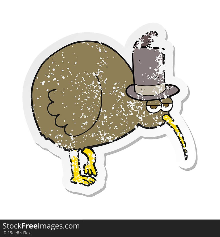 retro distressed sticker of a cartoon kiwi bird