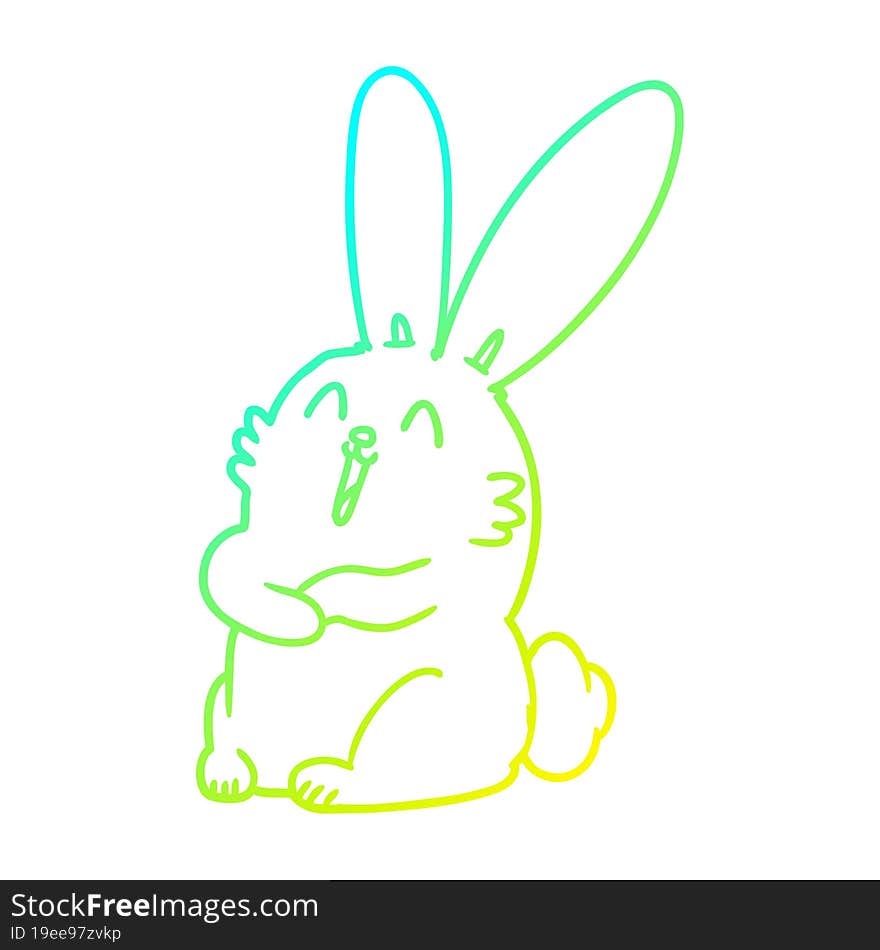 cold gradient line drawing of a cartoon laughing bunny rabbit