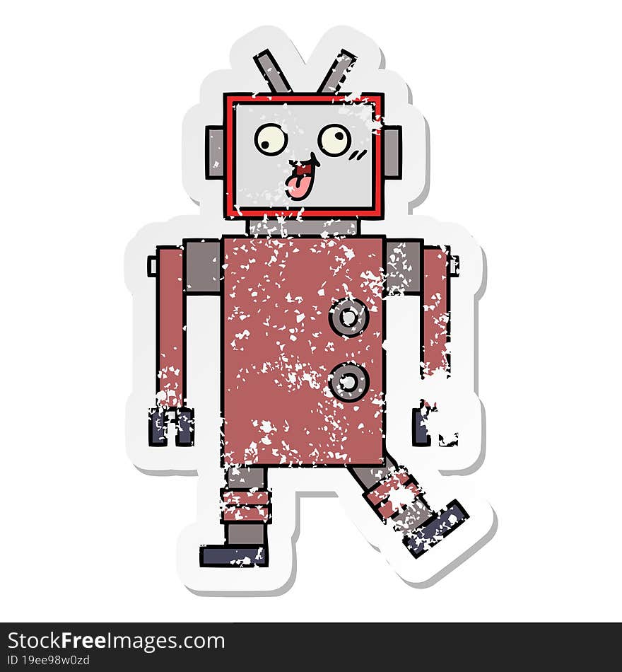 distressed sticker of a cute cartoon robot