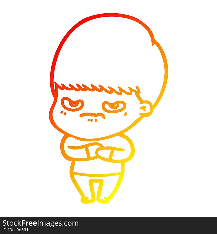 warm gradient line drawing annoyed cartoon boy