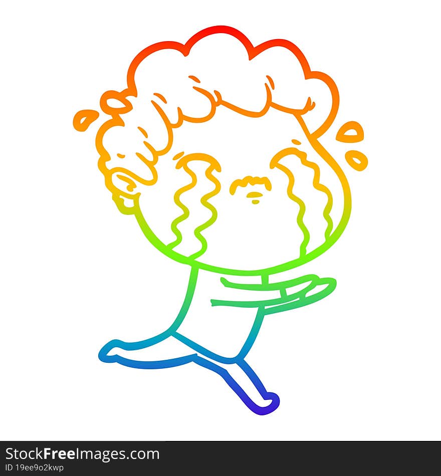 Rainbow Gradient Line Drawing Cartoon Man Crying