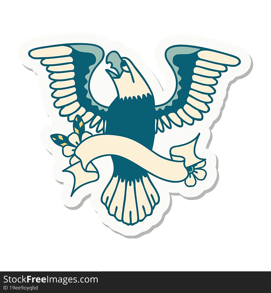 Tattoo Sticker With Banner Of An American Eagle