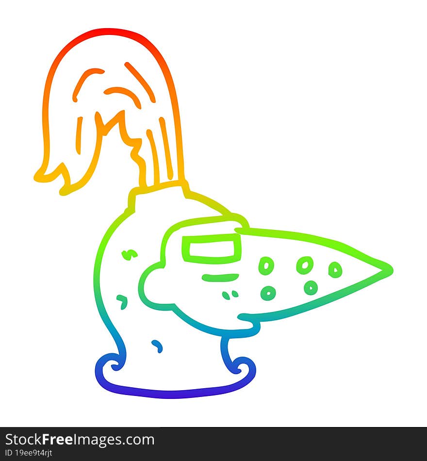 rainbow gradient line drawing cartoon knights helmet