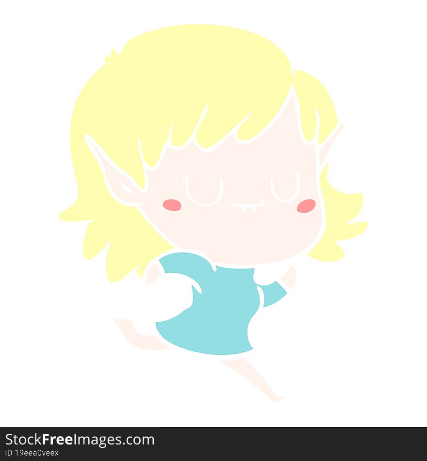 happy flat color style cartoon elf girl running