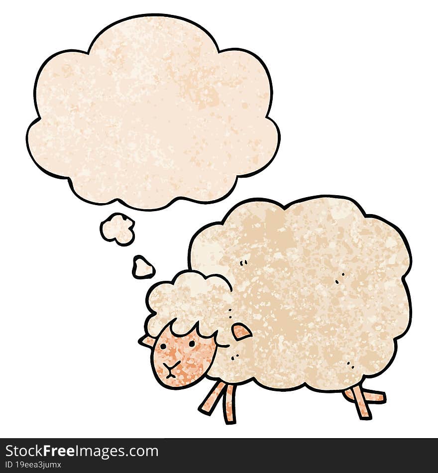 Cartoon Sheep And Thought Bubble In Grunge Texture Pattern Style