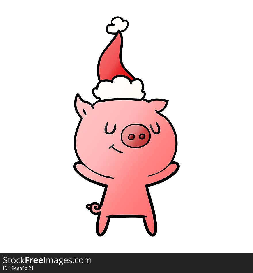 Happy Gradient Cartoon Of A Pig Wearing Santa Hat